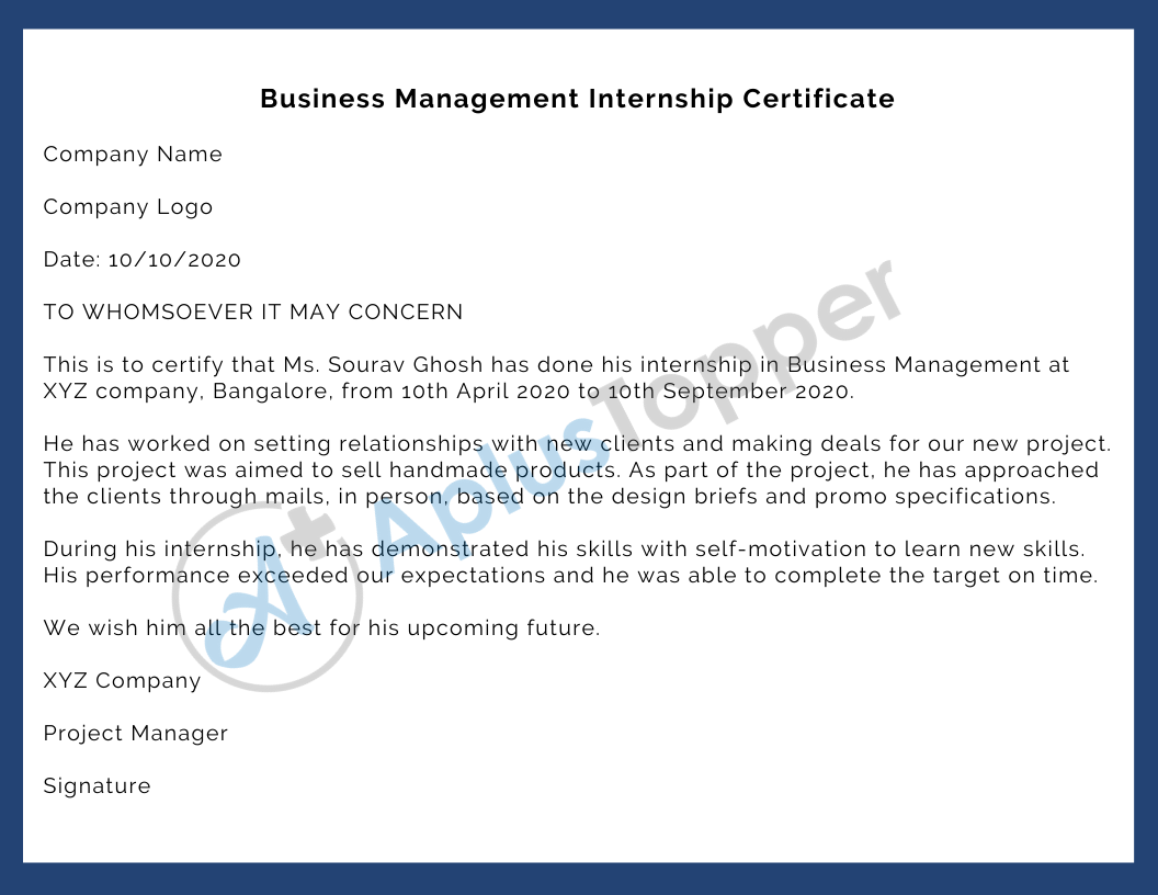 Business Management Internship Certificate