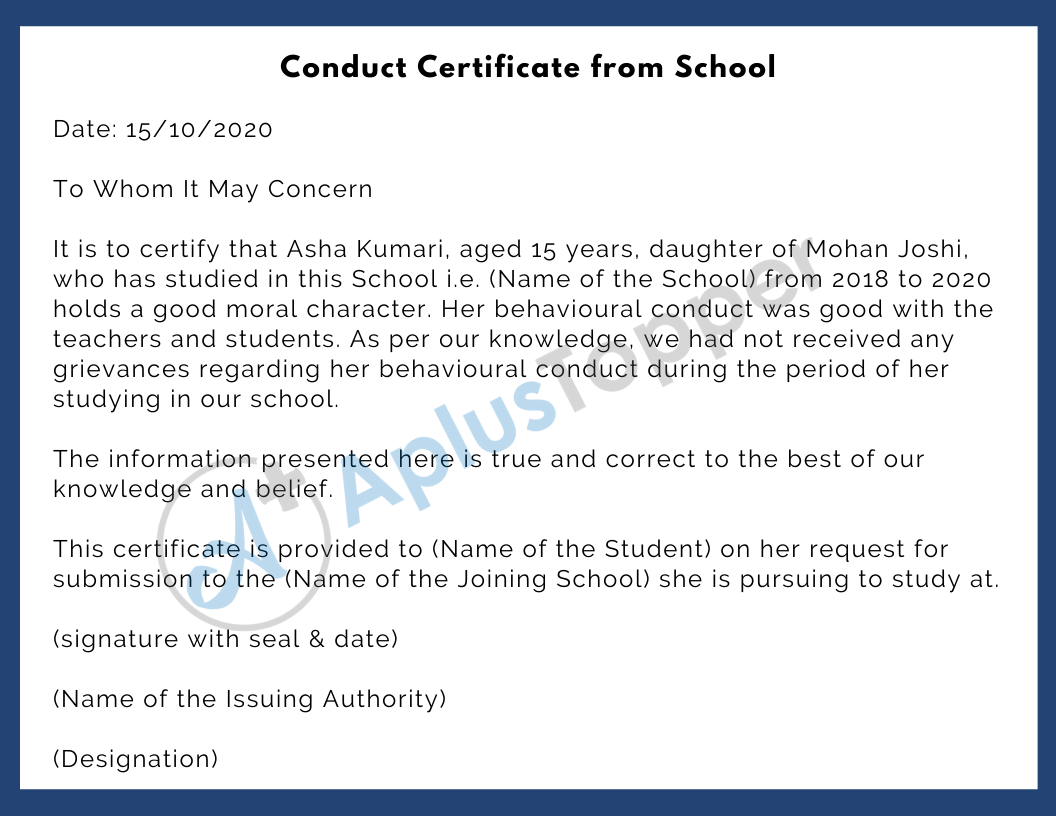 Conduct Certificate  Format, Samples and How To Write Conduct With Regard To Good Conduct Certificate Template