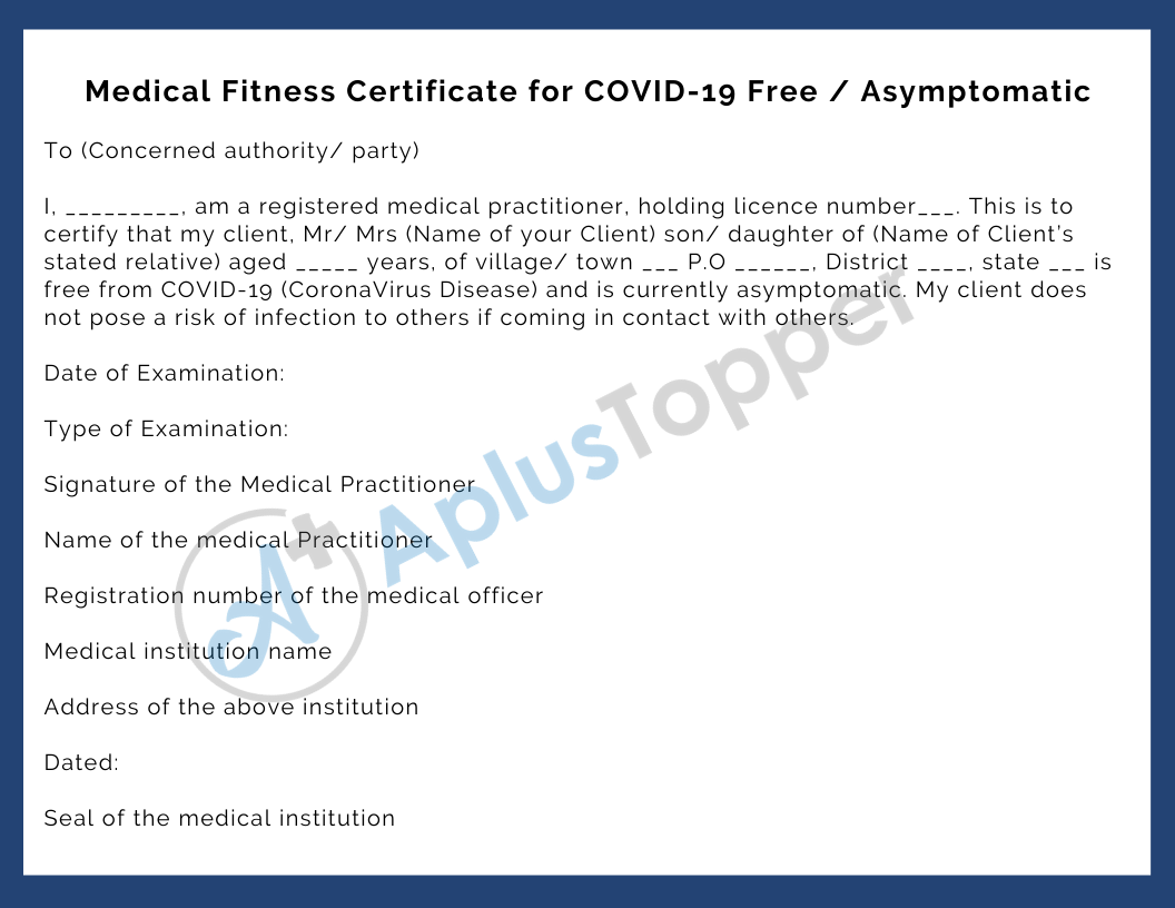 Medical Fitness Certificate for COVID-19 Free _ Asymptomatic 