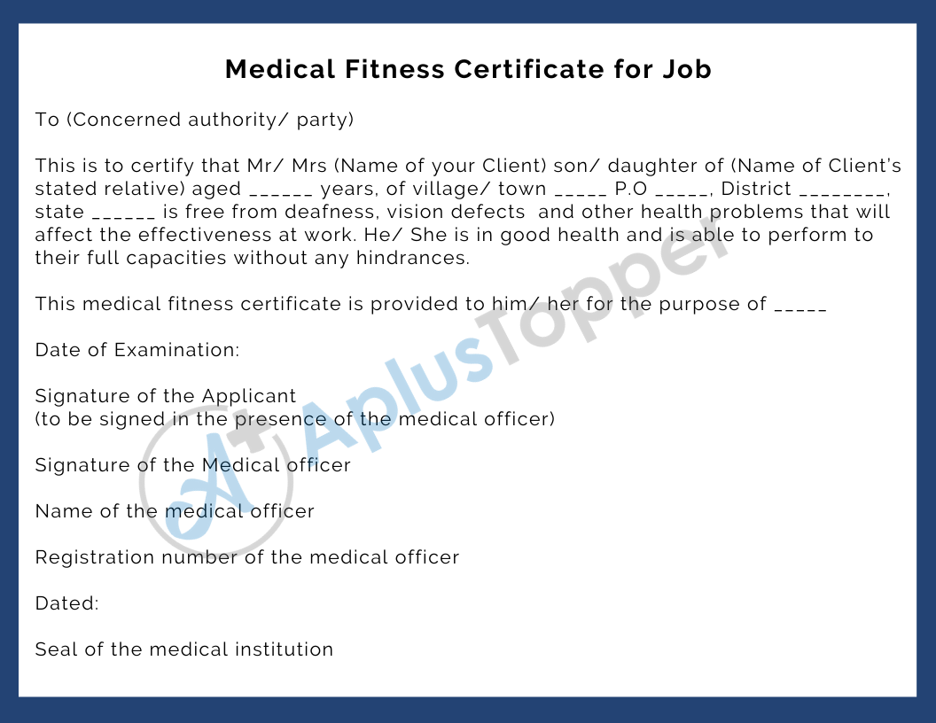 Medical Fitness Certificate for Job