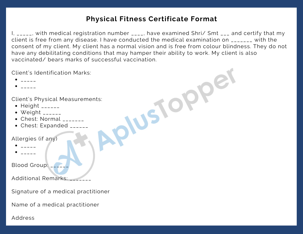 Physical Fitness Certificate Format