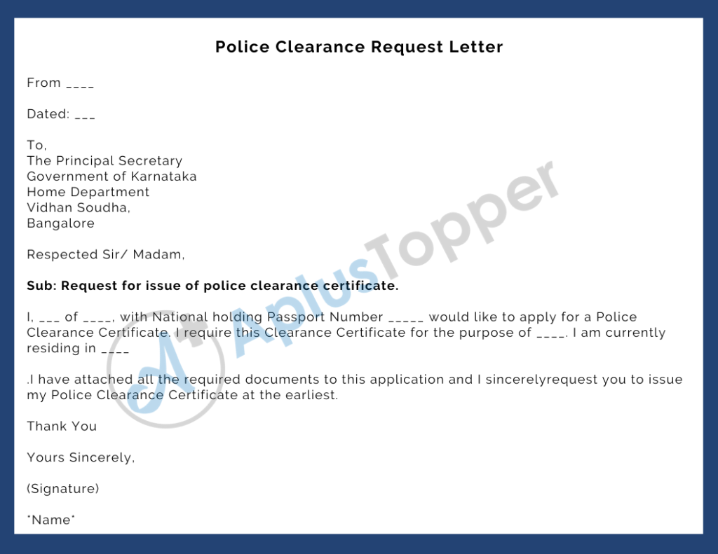 application letter format for police verification