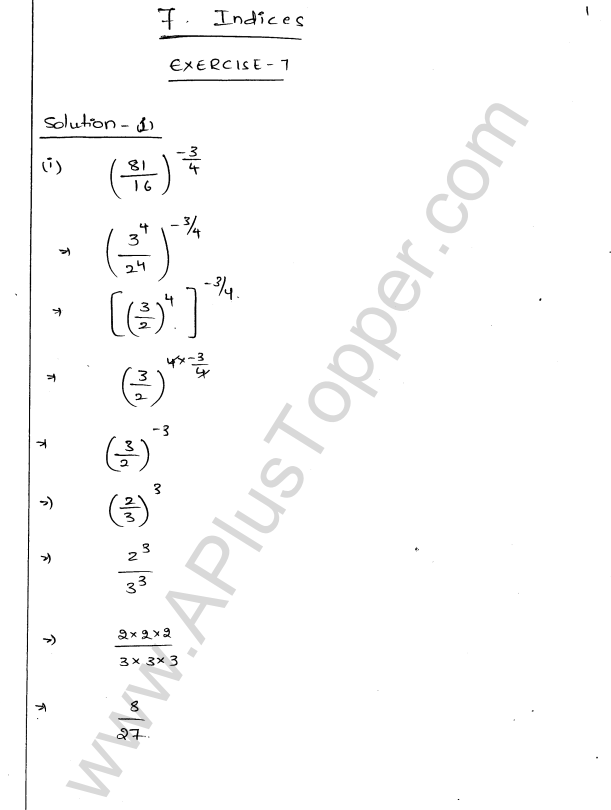 ML Aggarwal ICSE Solutions for Class 9 Maths Chapter 8 Indices Q1.1