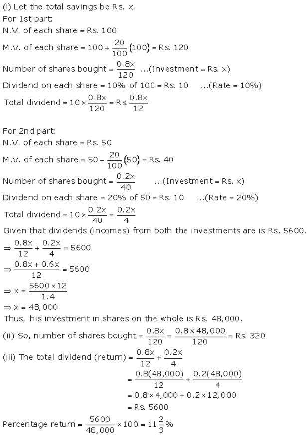 Selina Concise Mathematics Class 10 ICSE Solutions Shares and Dividends - 24