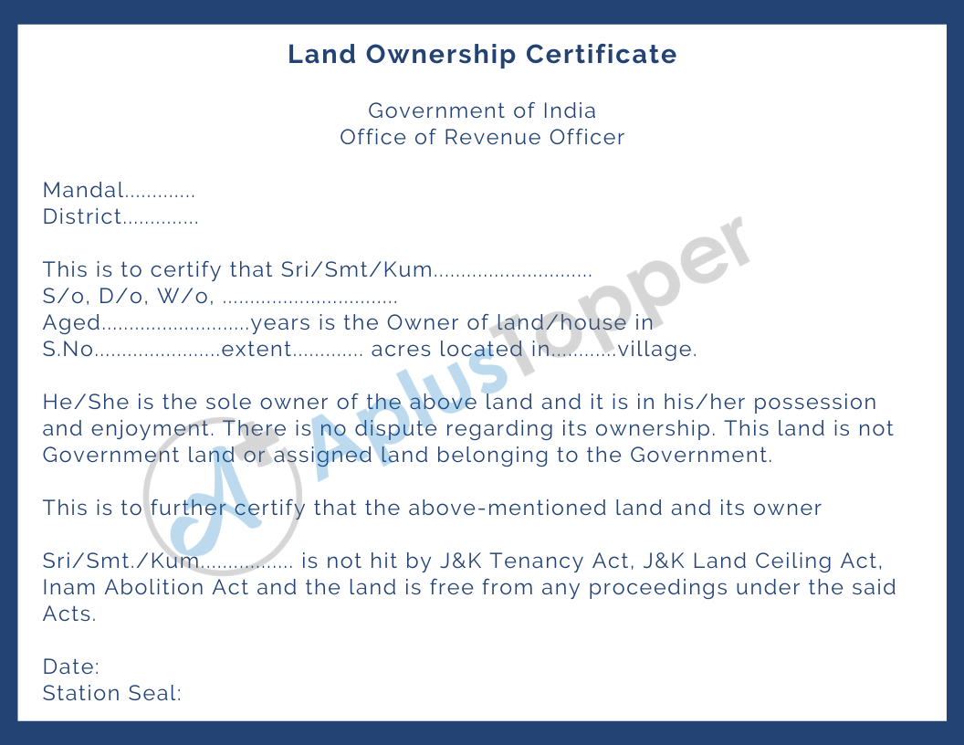 Land Ownership Certificate