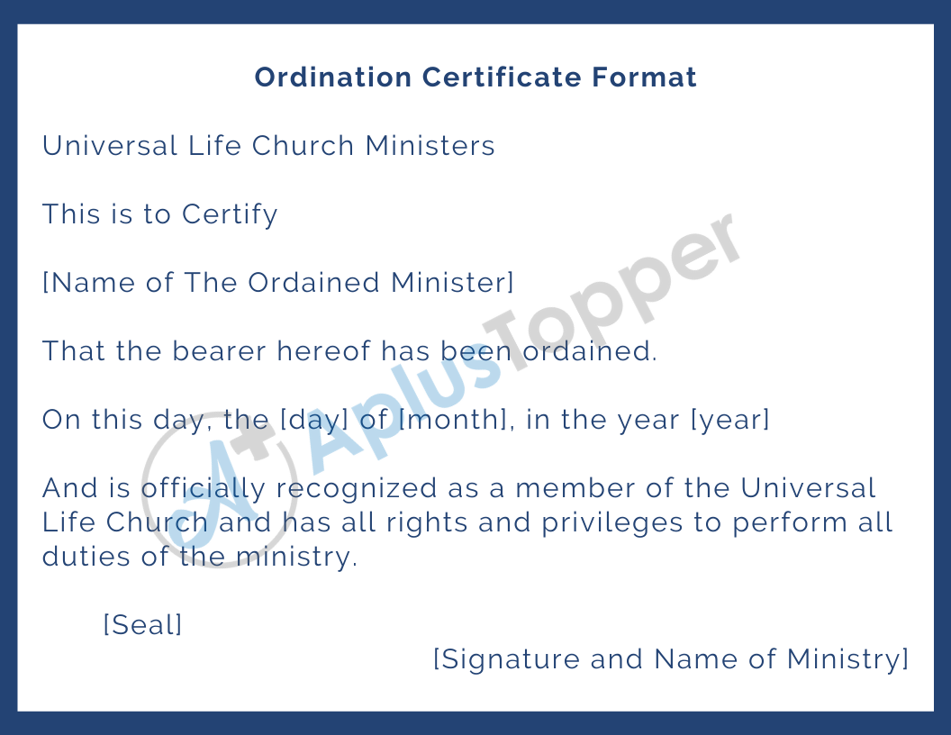 Ordination Certificate Format