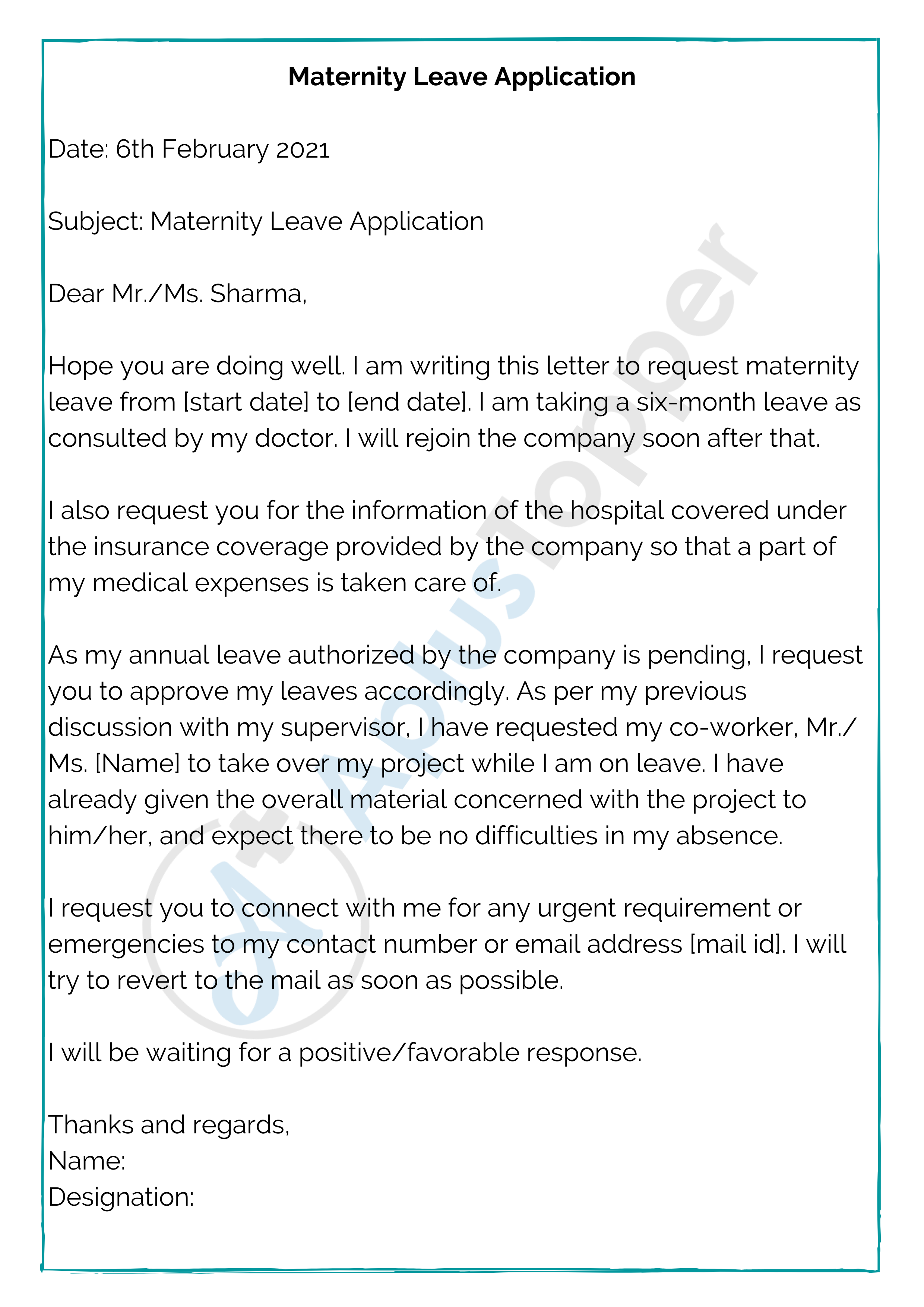 leave allowance application letter