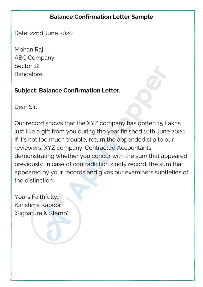 Balance Confirmation Letter | Format, Sample, How To Write Balance