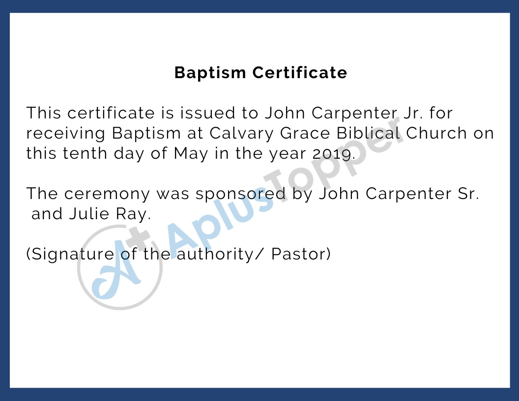 Baptism Certificate Format