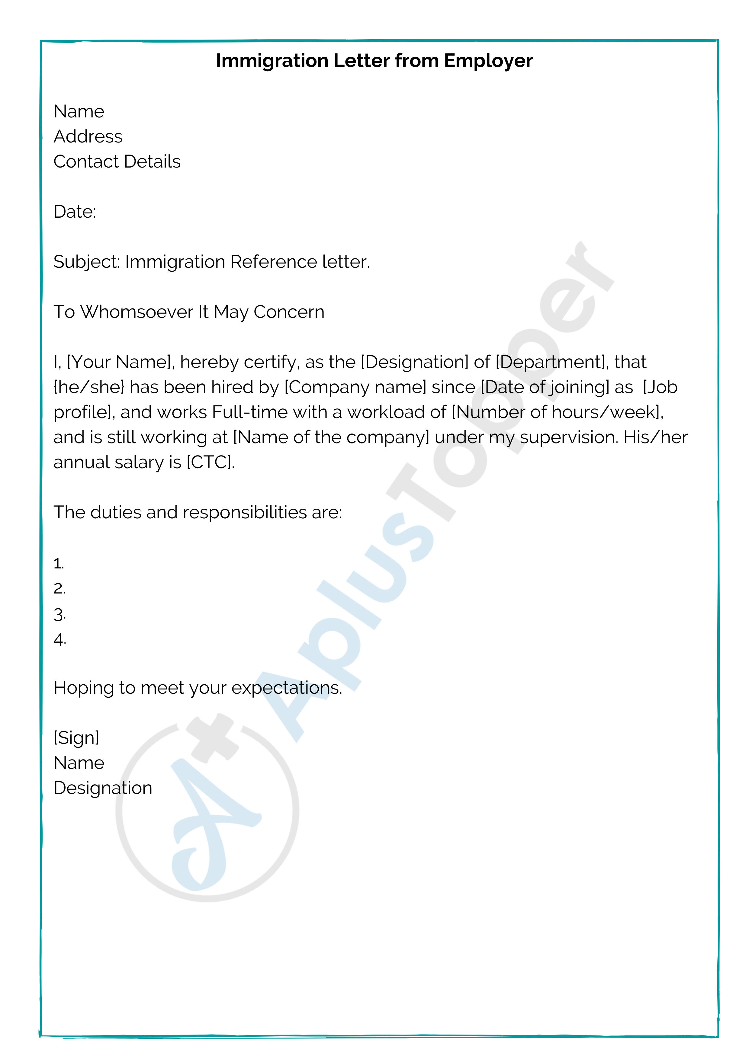 visa application employment reference letter for australian immigration