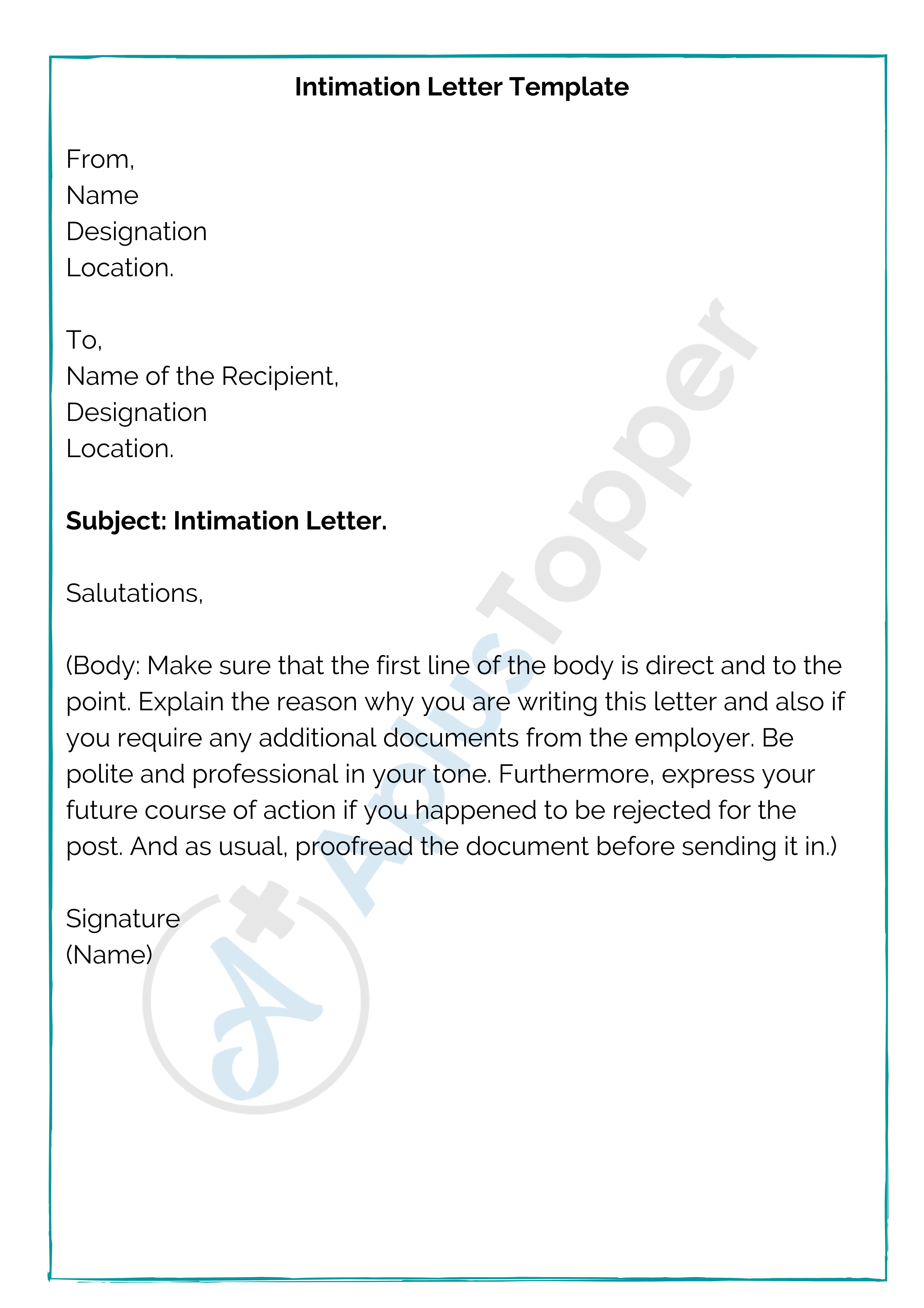 Intimation Letter Template