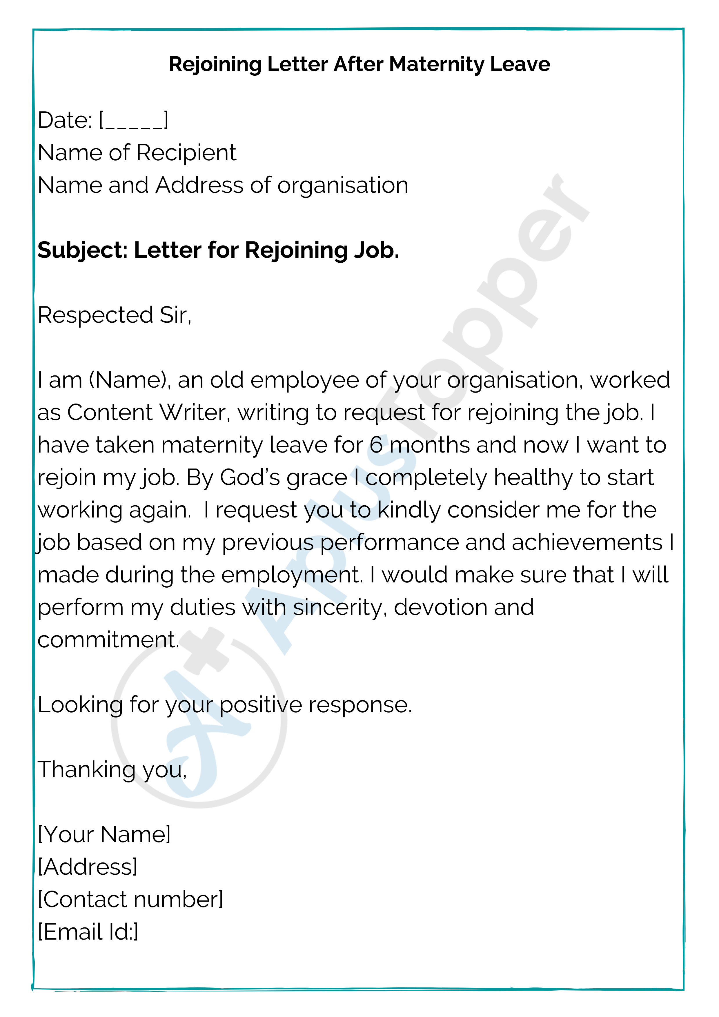 cover letter to rejoin company