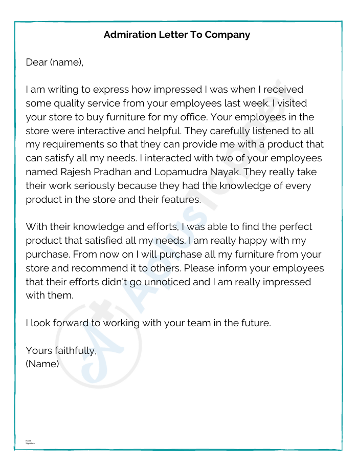 Admiration Letter To Company