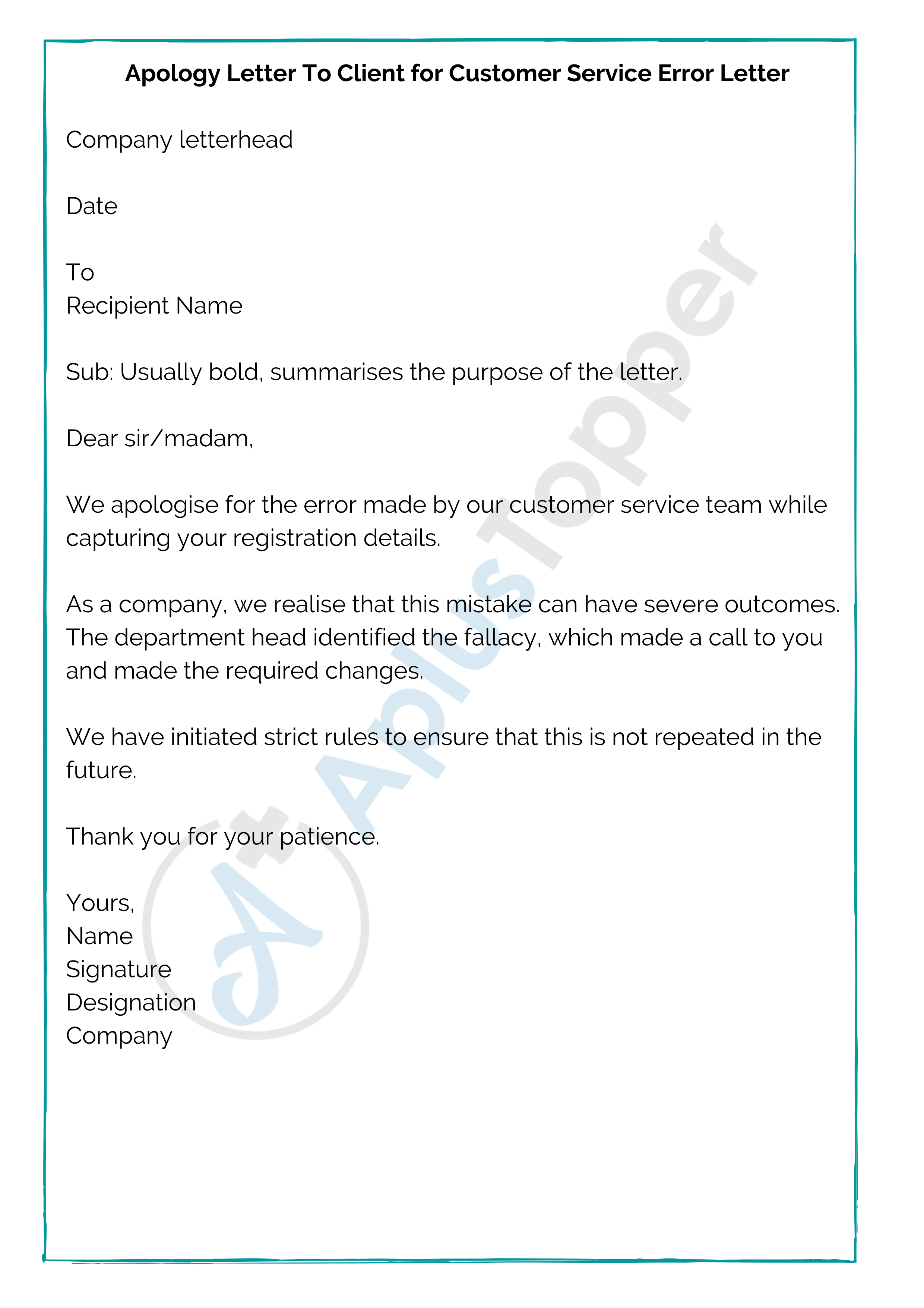 11+ Sample Letter of Error  Format, Samples and Examples of Error