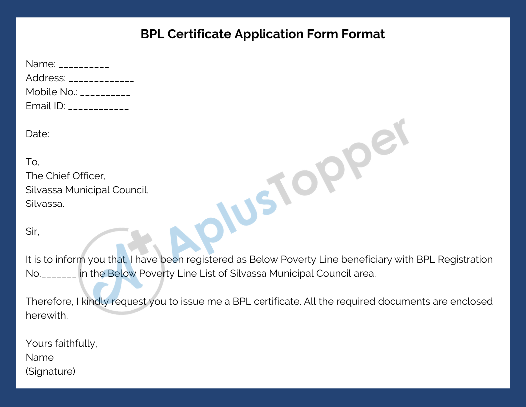 BPL Certificate Application Form Format