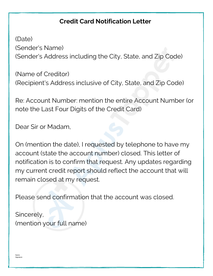 Credit Card Notification Letter