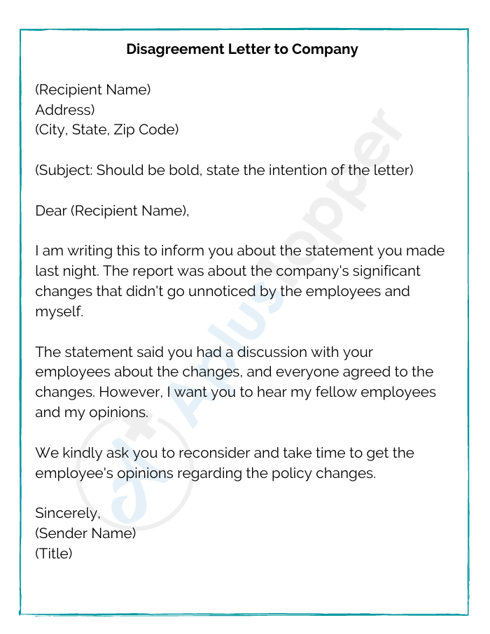 Disagreement Letter to Company