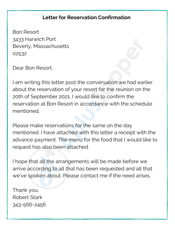 Letter for Reservation Confirmation