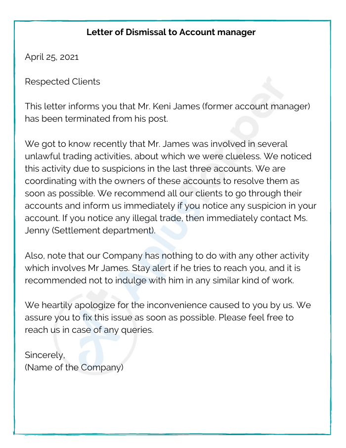 Letter of Dismissal to Account manager