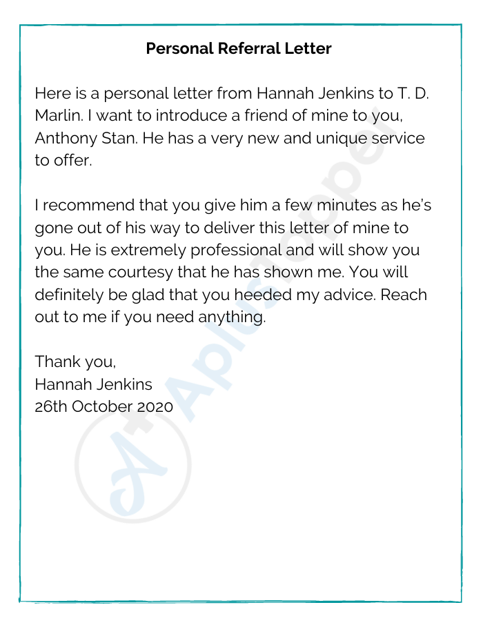 cover letter personal referral