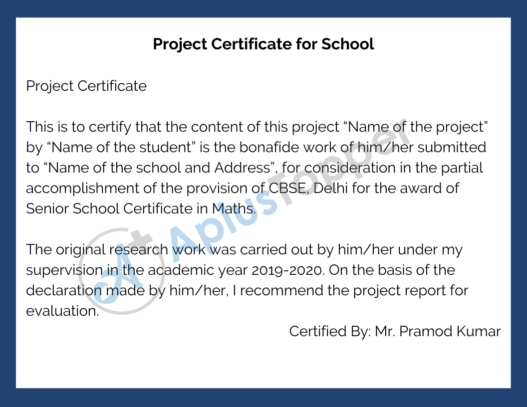 Project Certificate for School