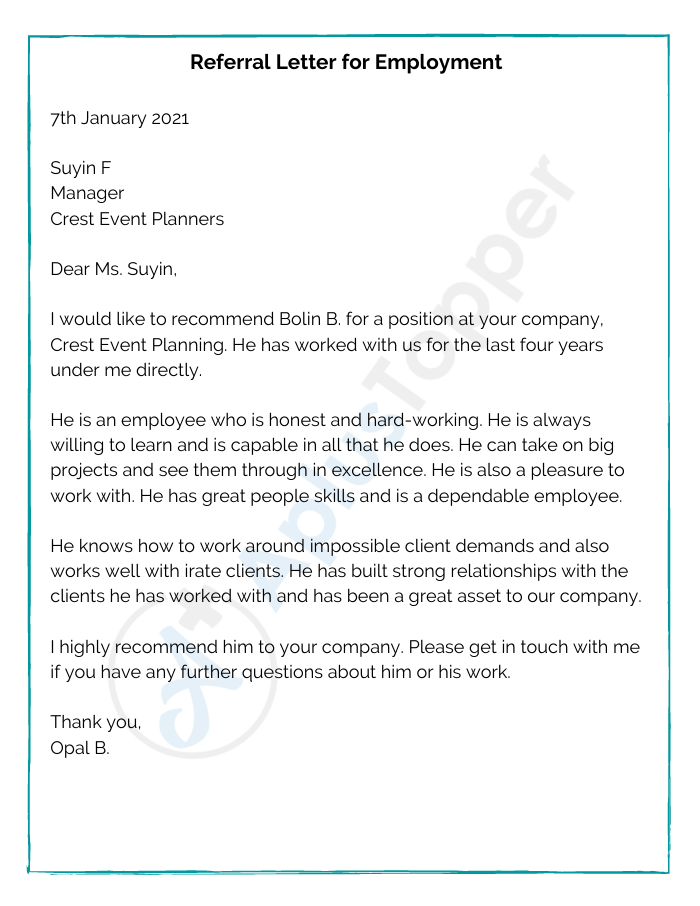 cover letter with referral from employee