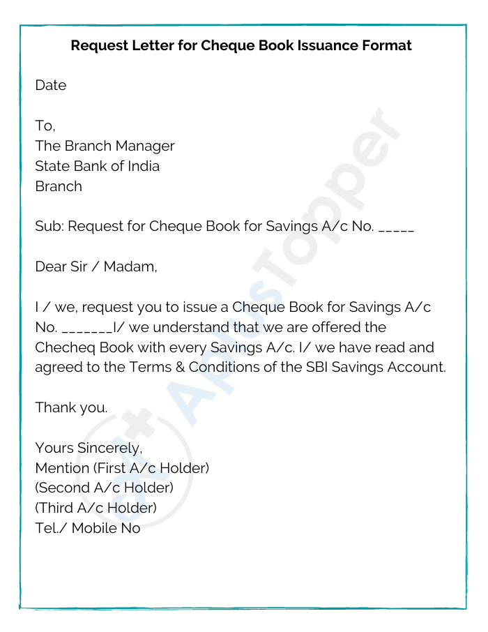Request Letter for Cheque Book Issuance Format