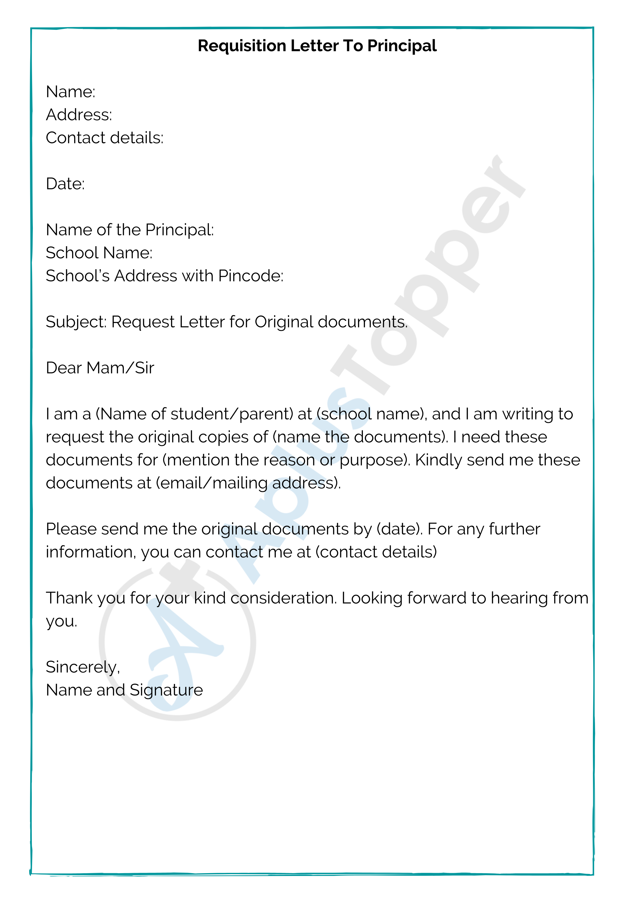 Requisition Letter To Principal
