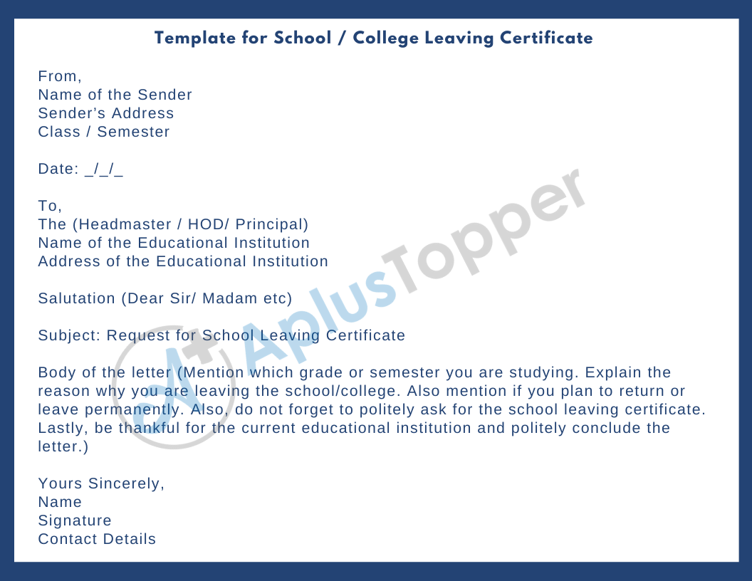 leaving certificate application letter pdf