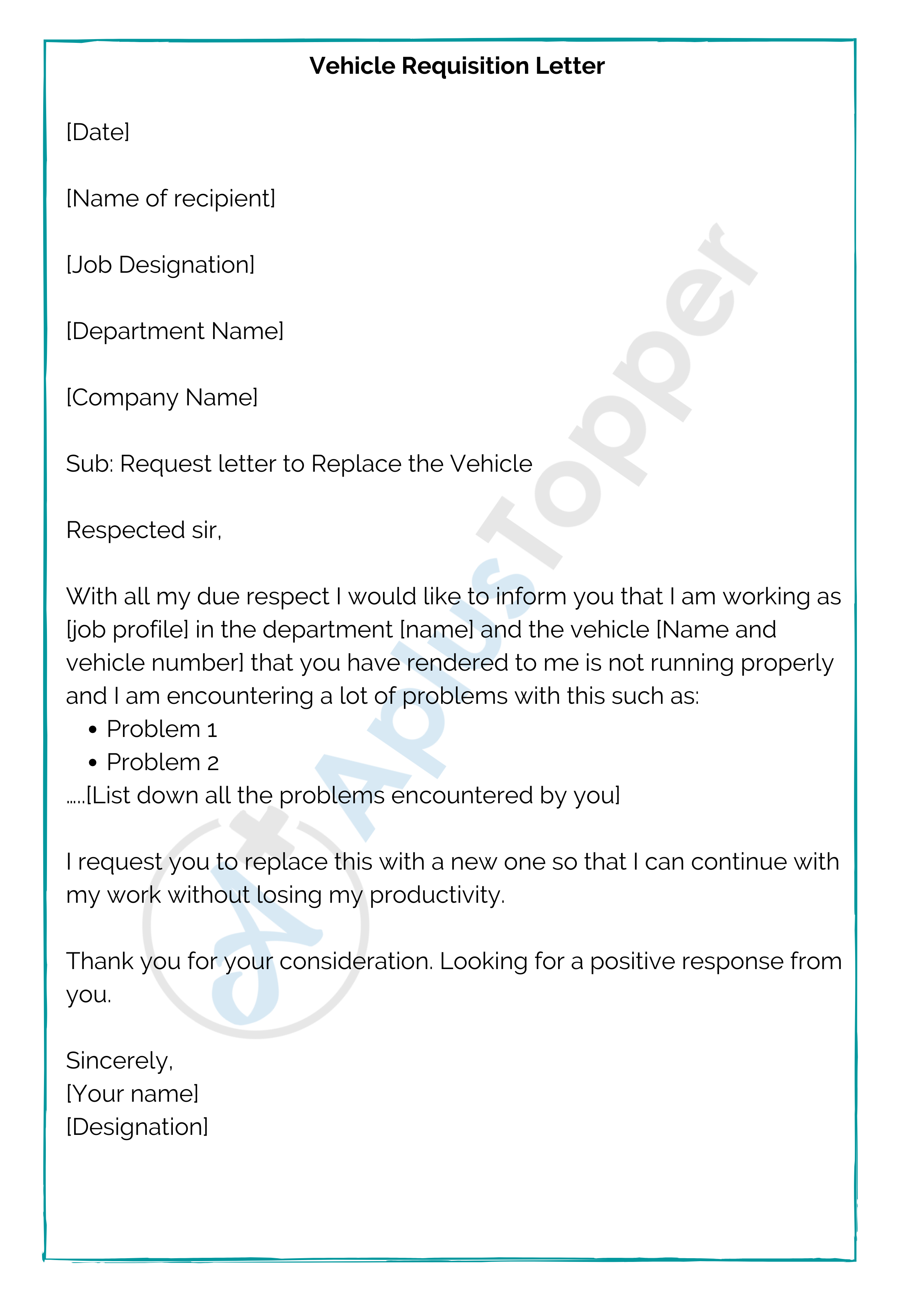 Vehicle Requisition Letter