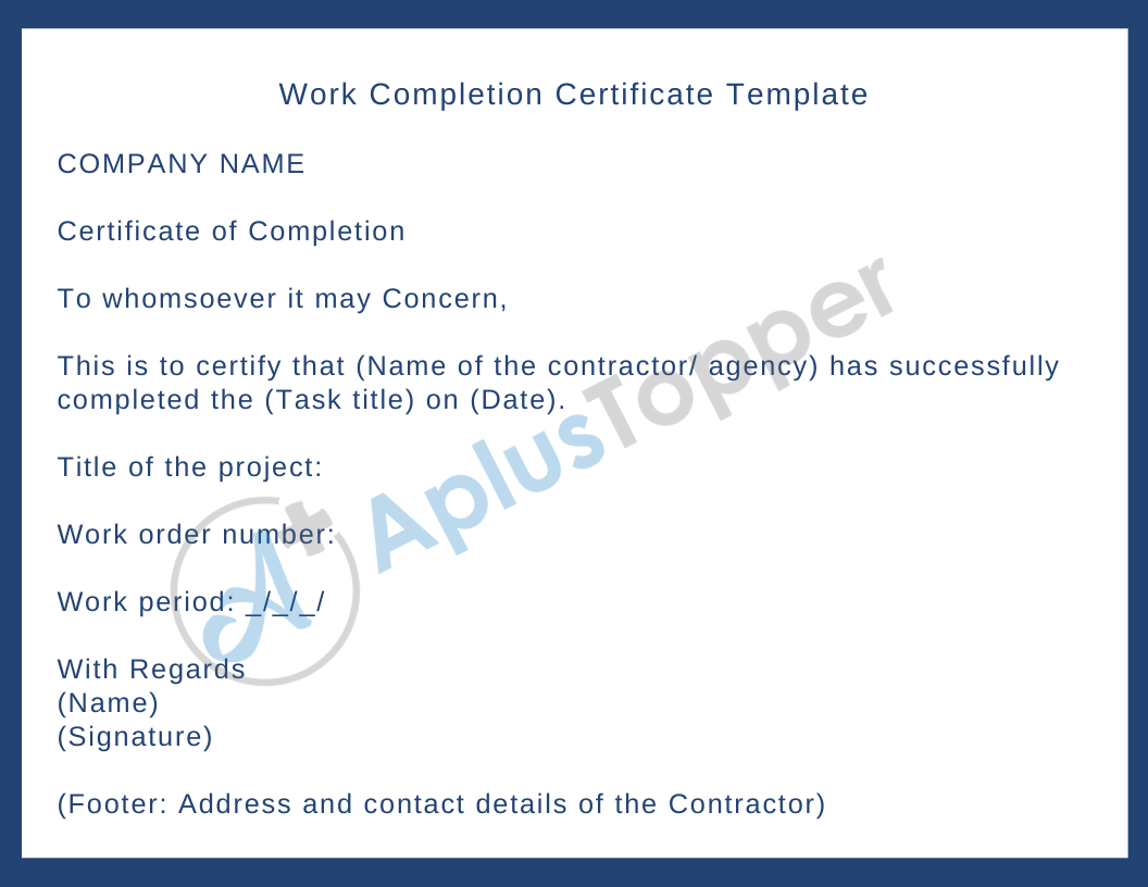 Work Completion Certificate  Types, Contents, Format and Sample With Certificate Of Completion Template Construction