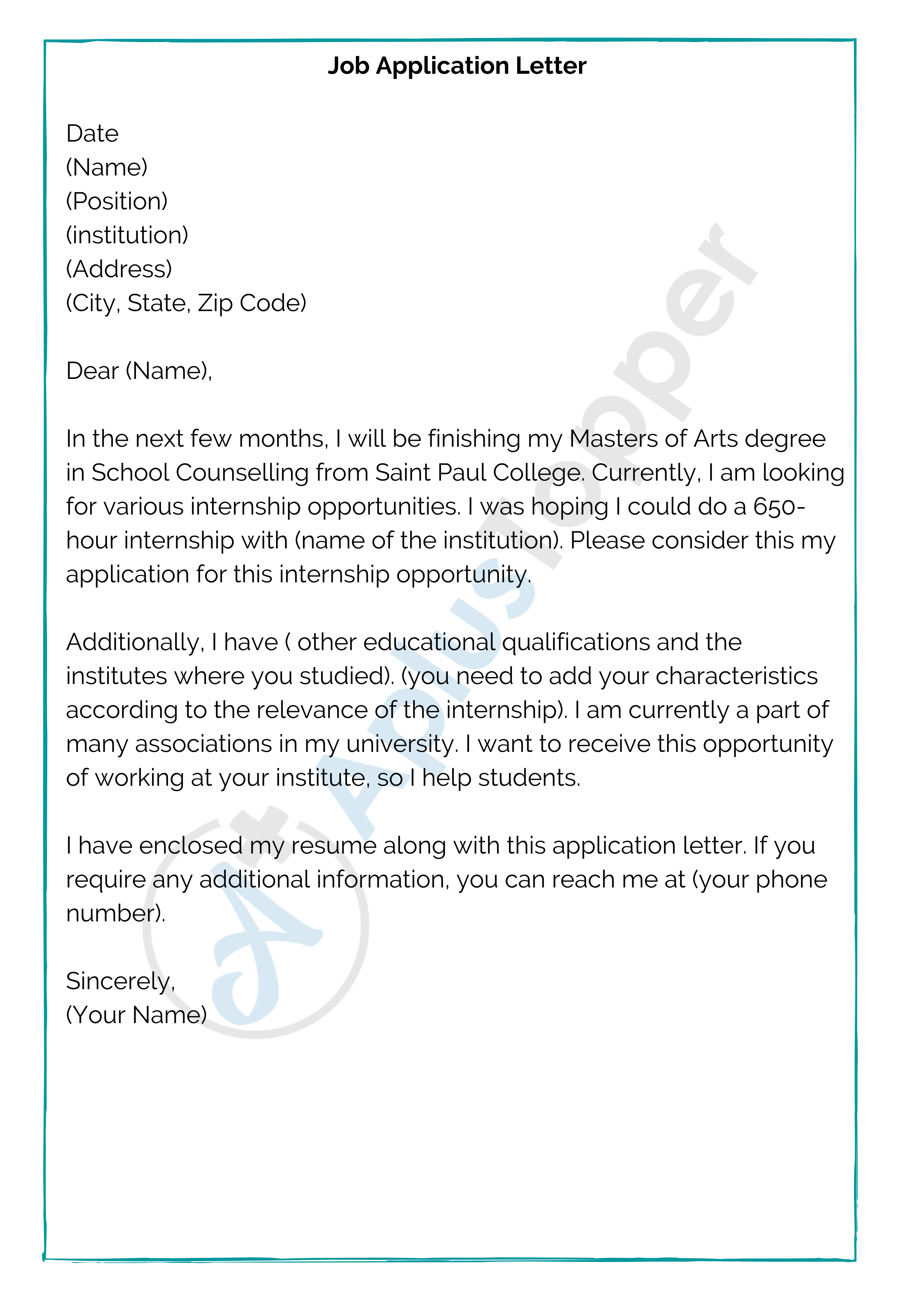sample of application letter by email