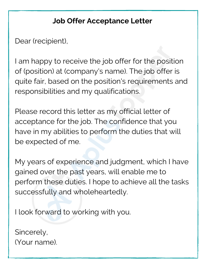 Job Offer Acceptance letter