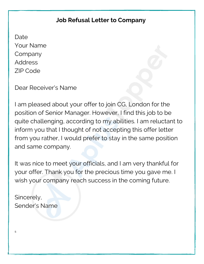 letter of rejection of request