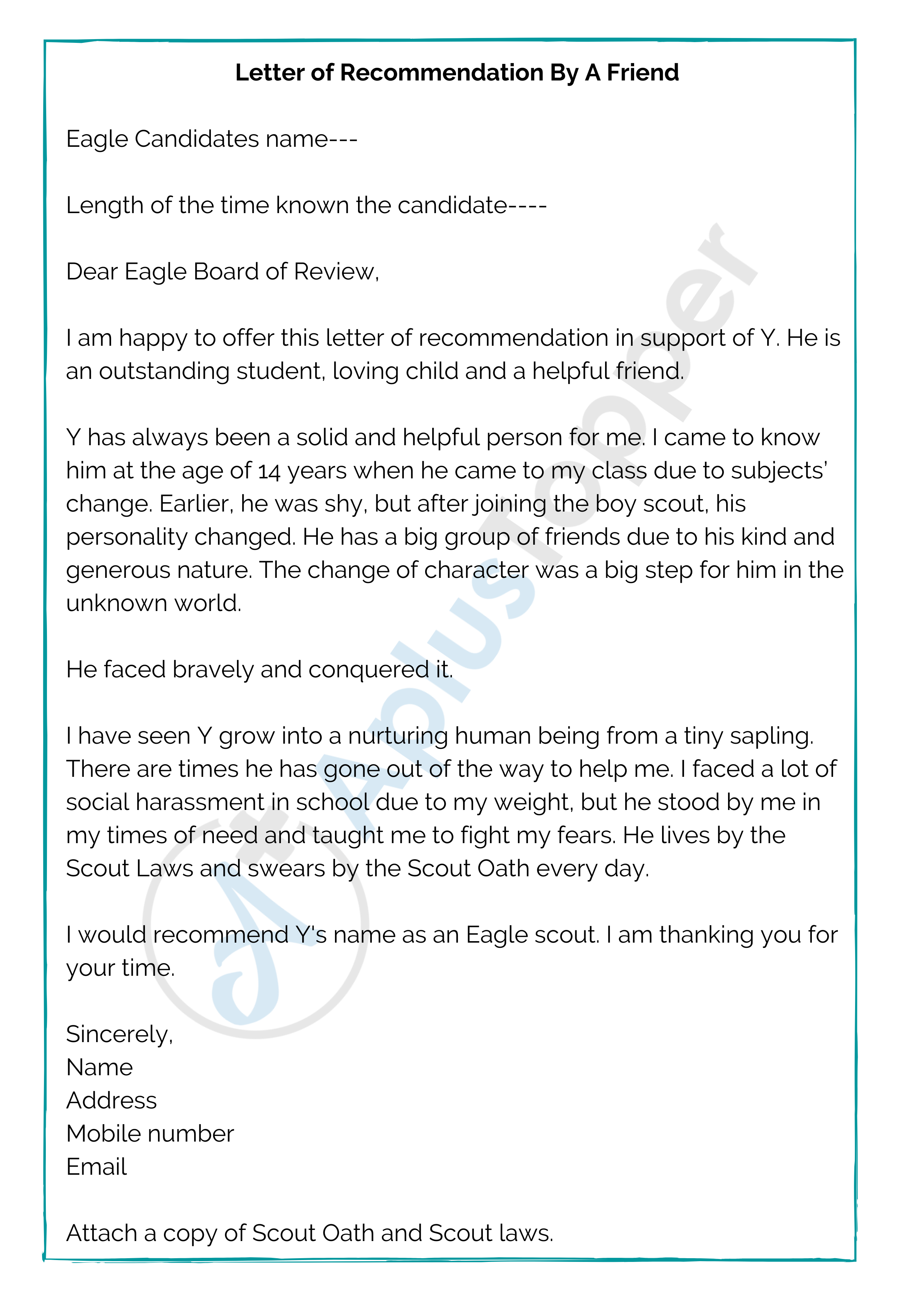 22 Eagle Scout Letters of Recommendation  Examples, Format and How Regarding Letter Of Recommendation For Eagle Scout Template