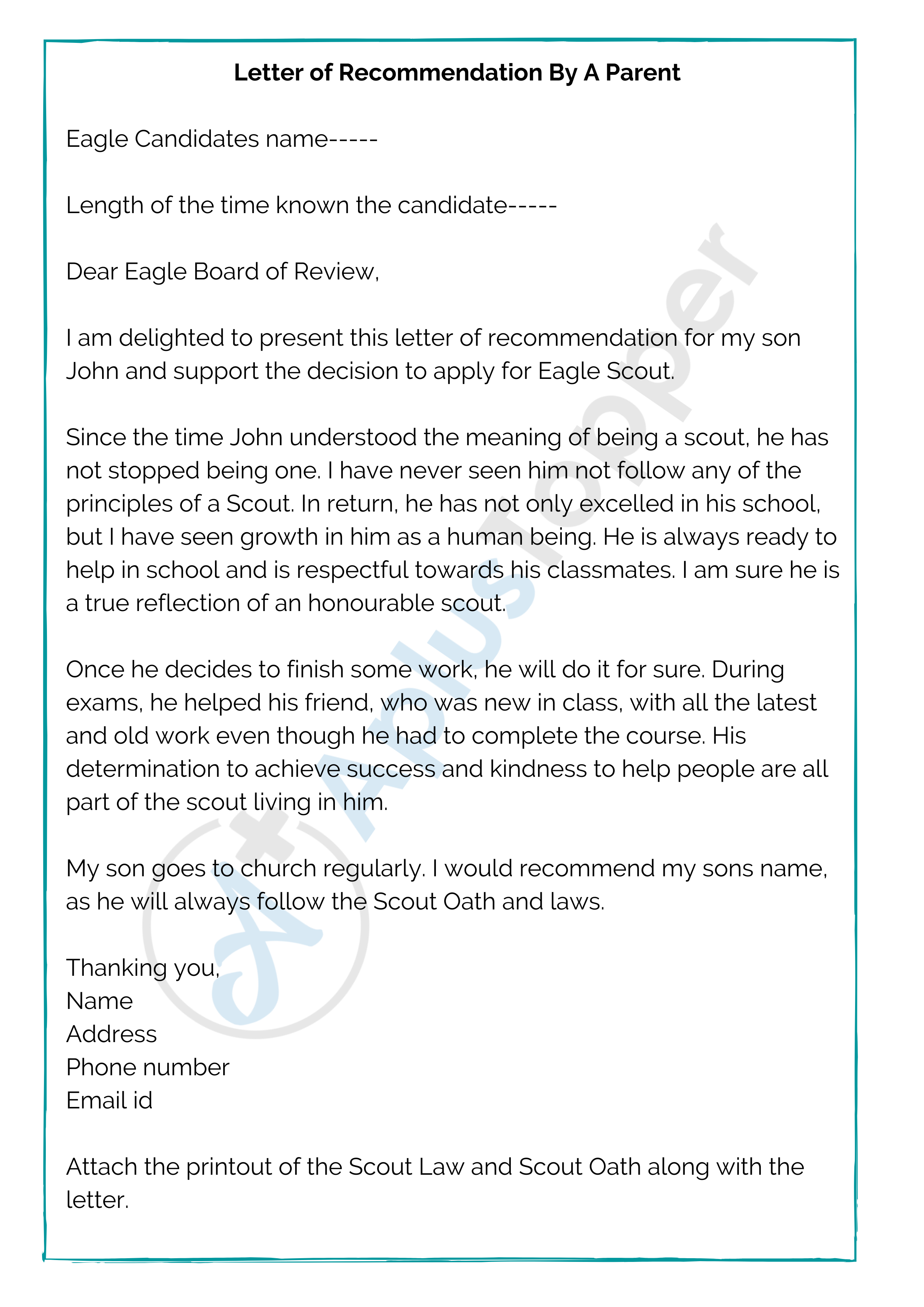 21 Eagle Scout Letters of Recommendation  Examples, Format and How Intended For Eagle Scout Recommendation Letter Template