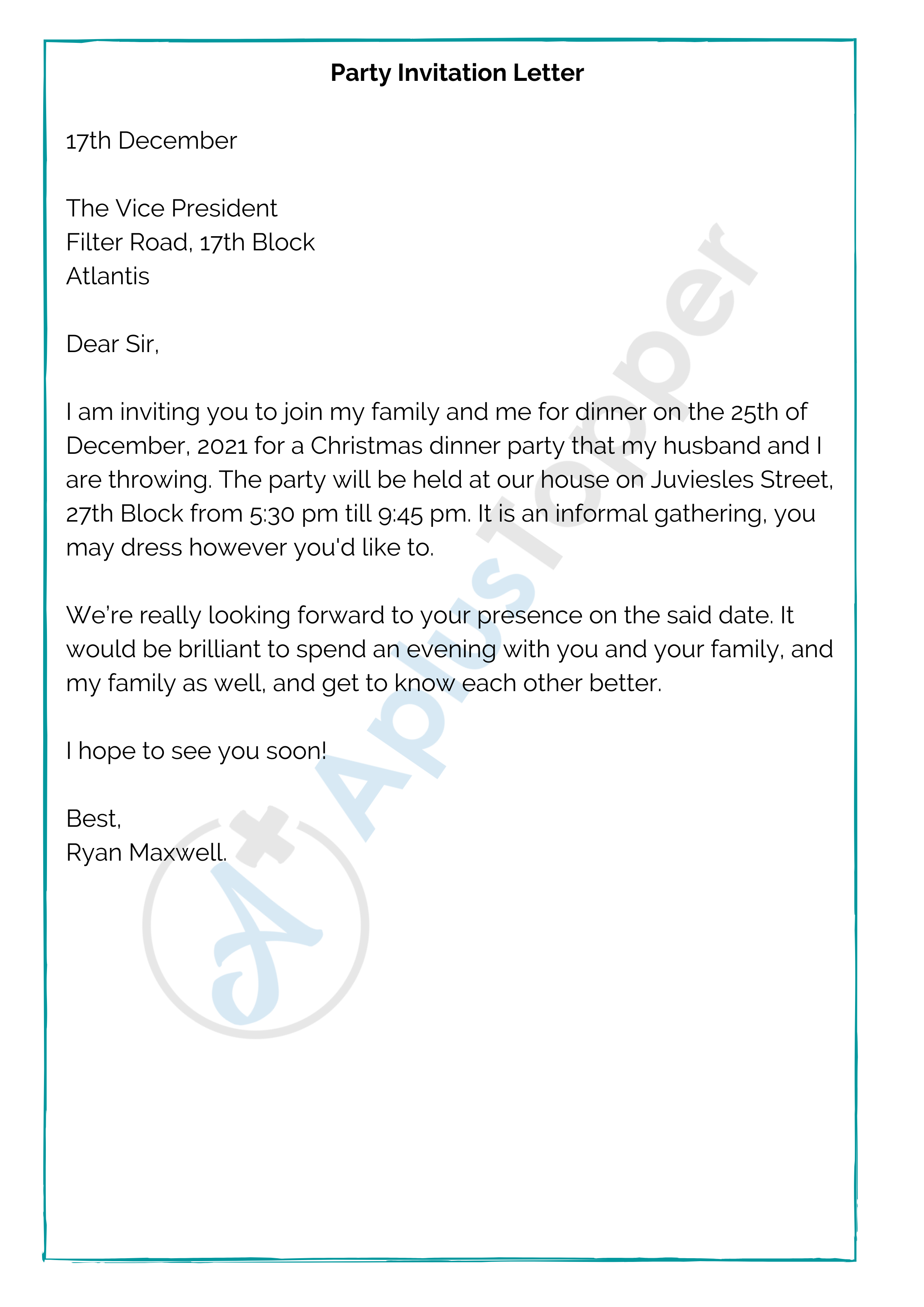 letter of invitation for guest of honour