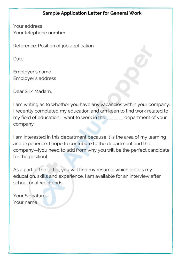 informal job application letter example