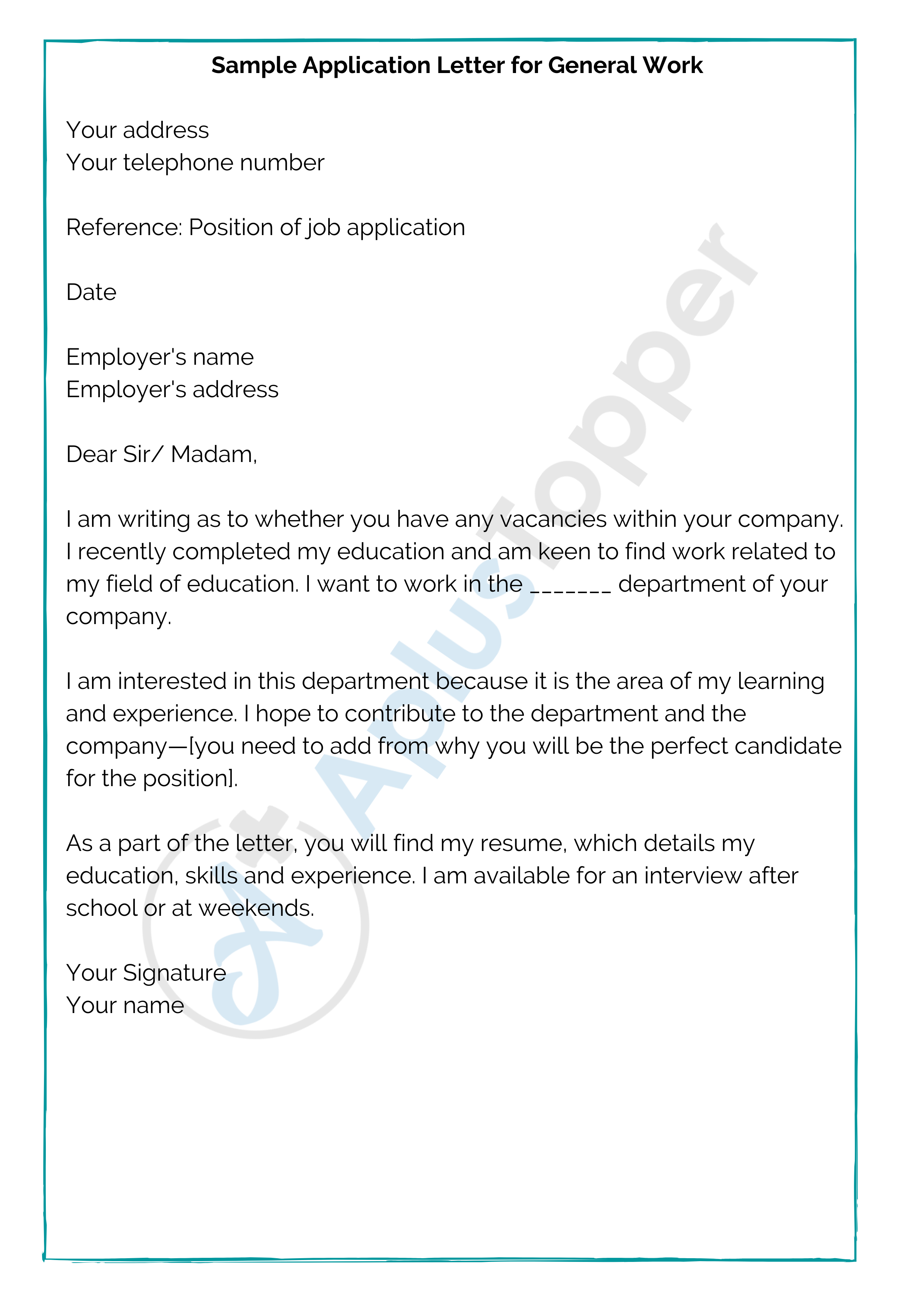 Sample Application Letter for General Work