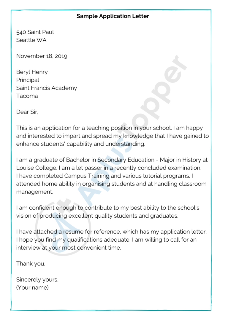 application letter format english