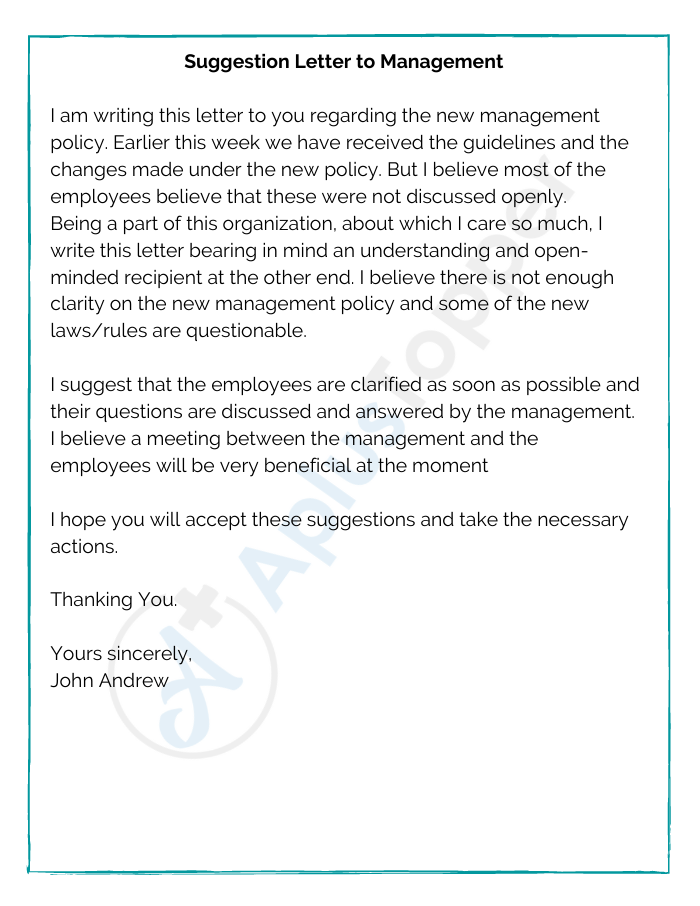 Suggestion Letter to Management 