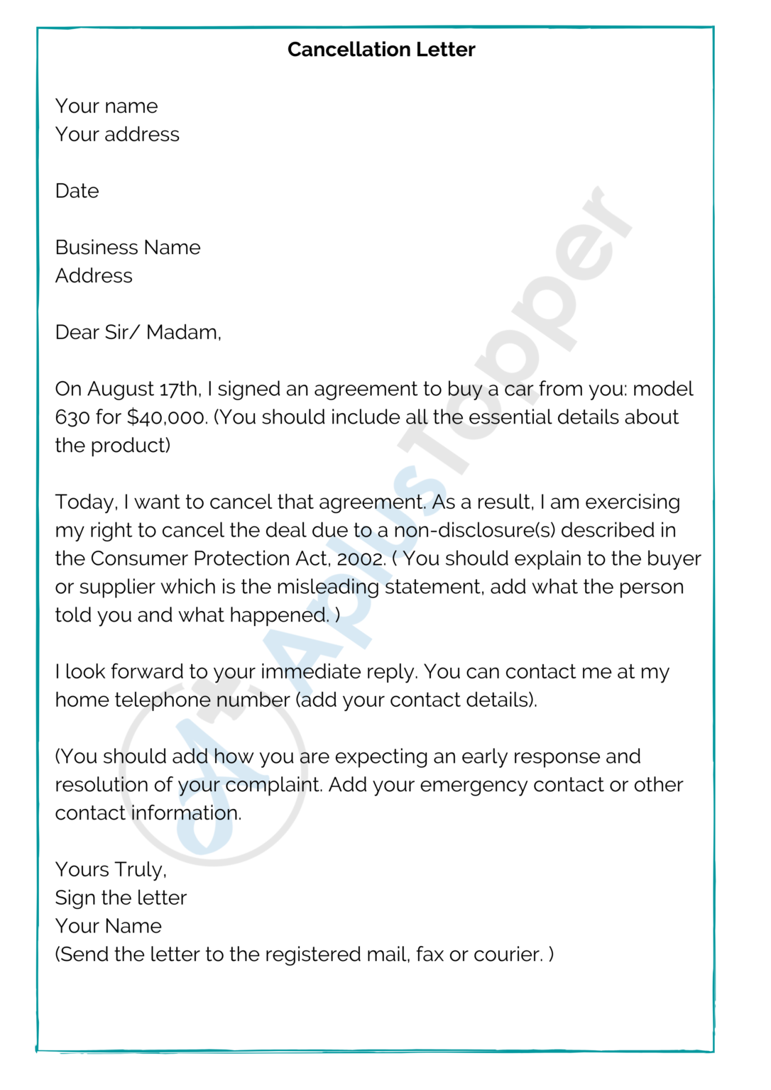 Sample Cancellation Letters | Format, Examples and How To Write? - A