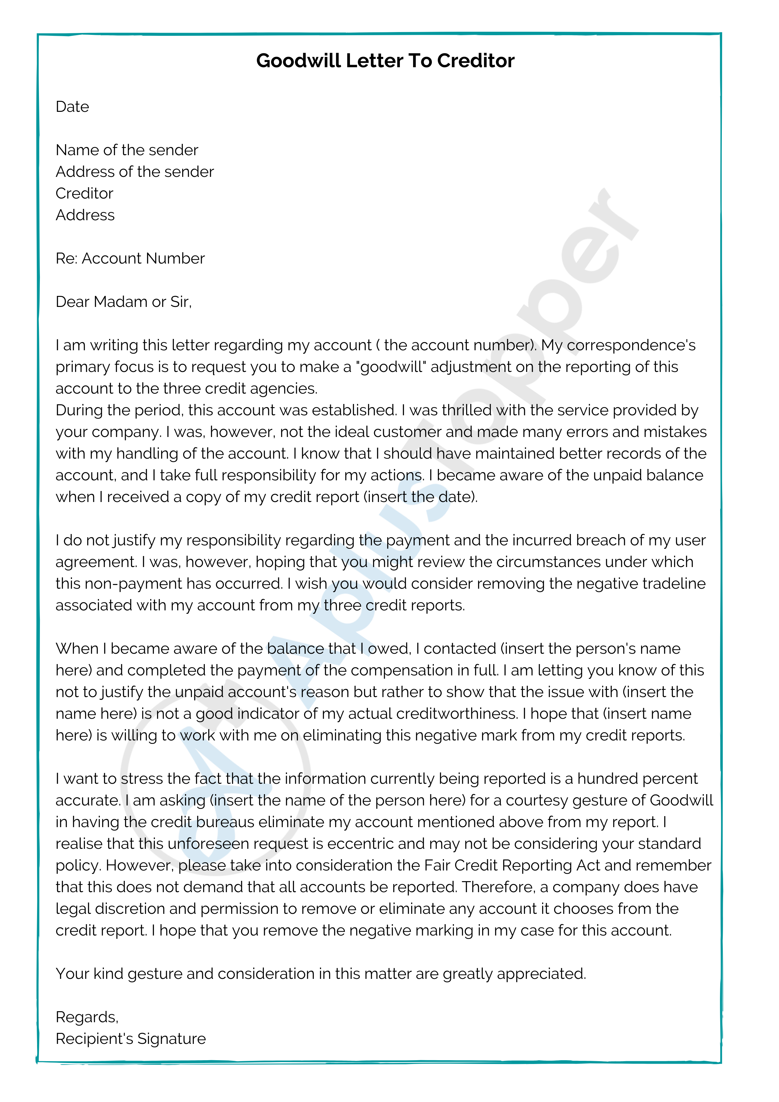 Sample Goodwill Letters  Format, Examples and How To Write? - A