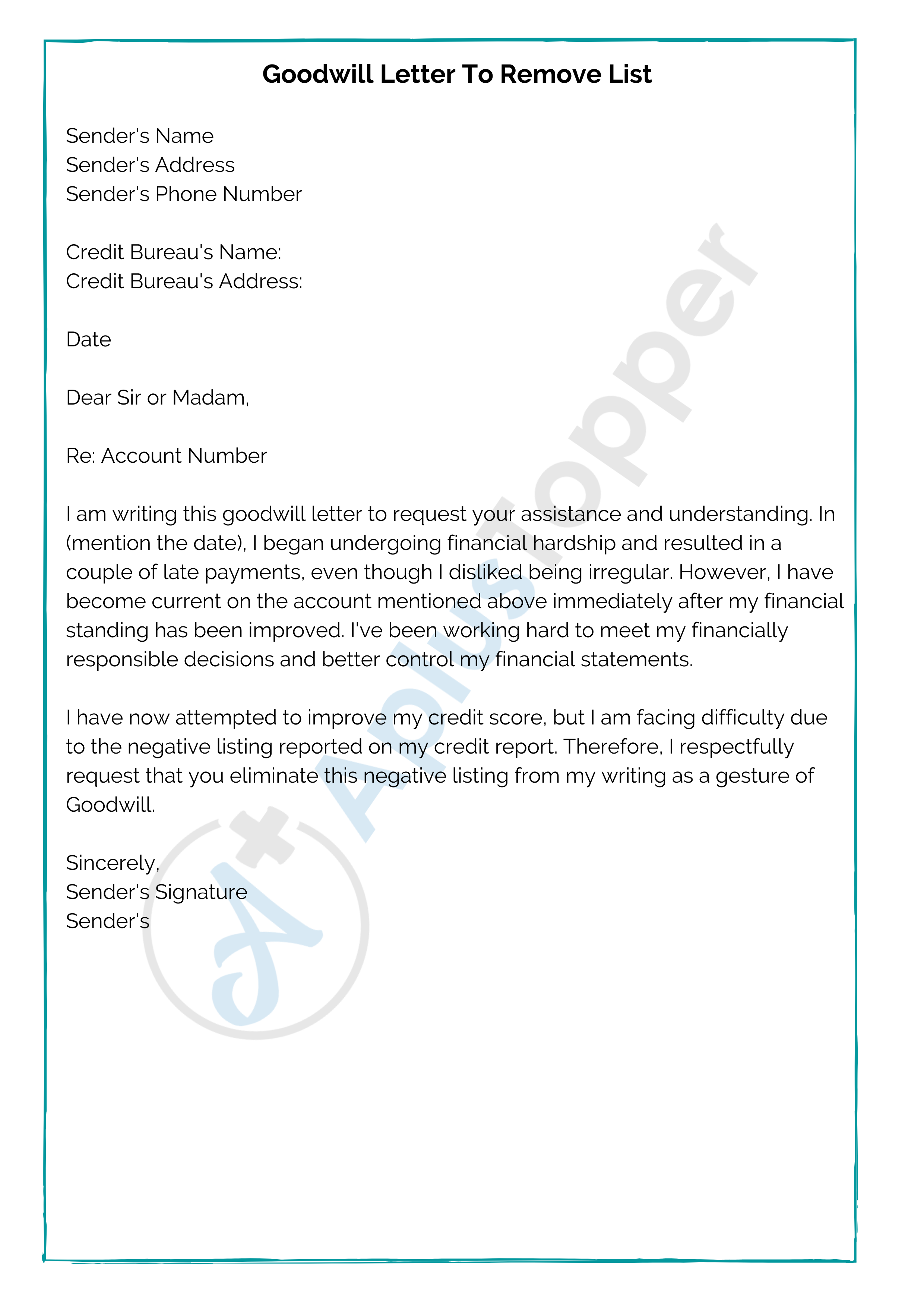 Goodwill Deletion Letter Template