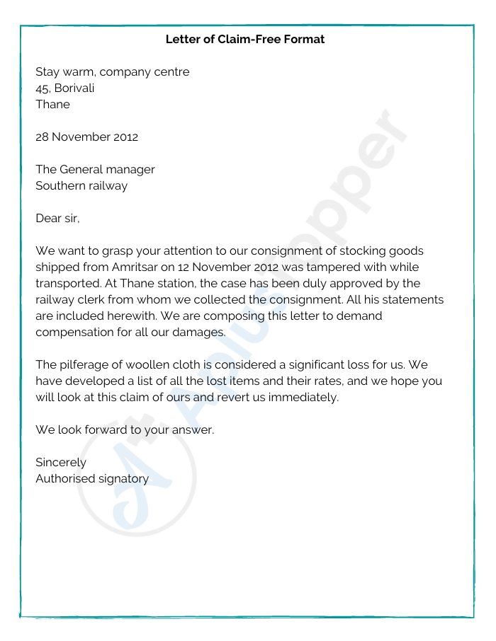 letter format for insurance company
