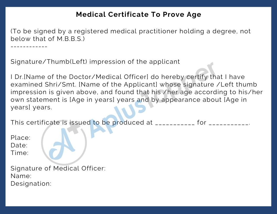 Meedical Certificate To Prove Age