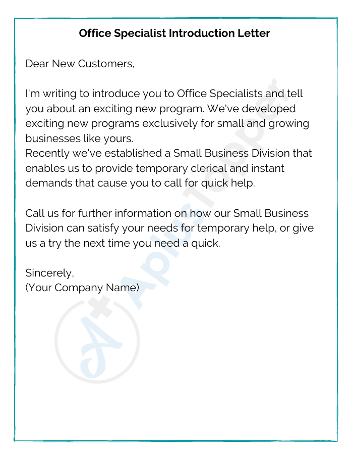 Office Specialist Introduction Letter