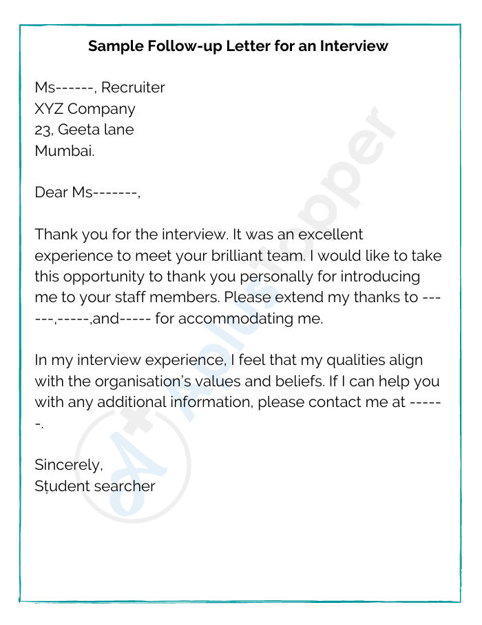 Sample Follow-up Letter for an Interview