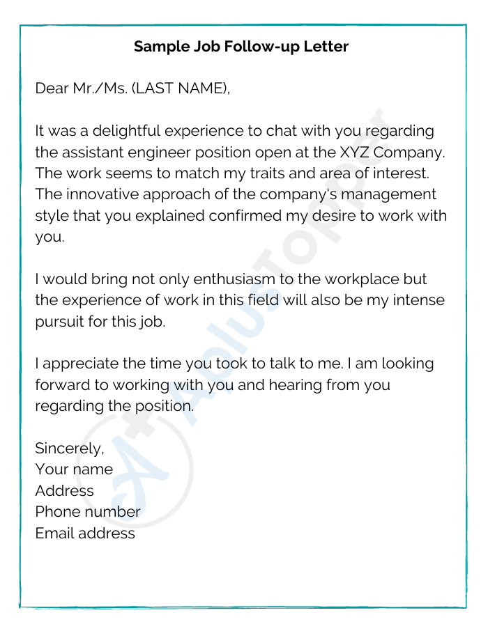 sample of follow up application letter