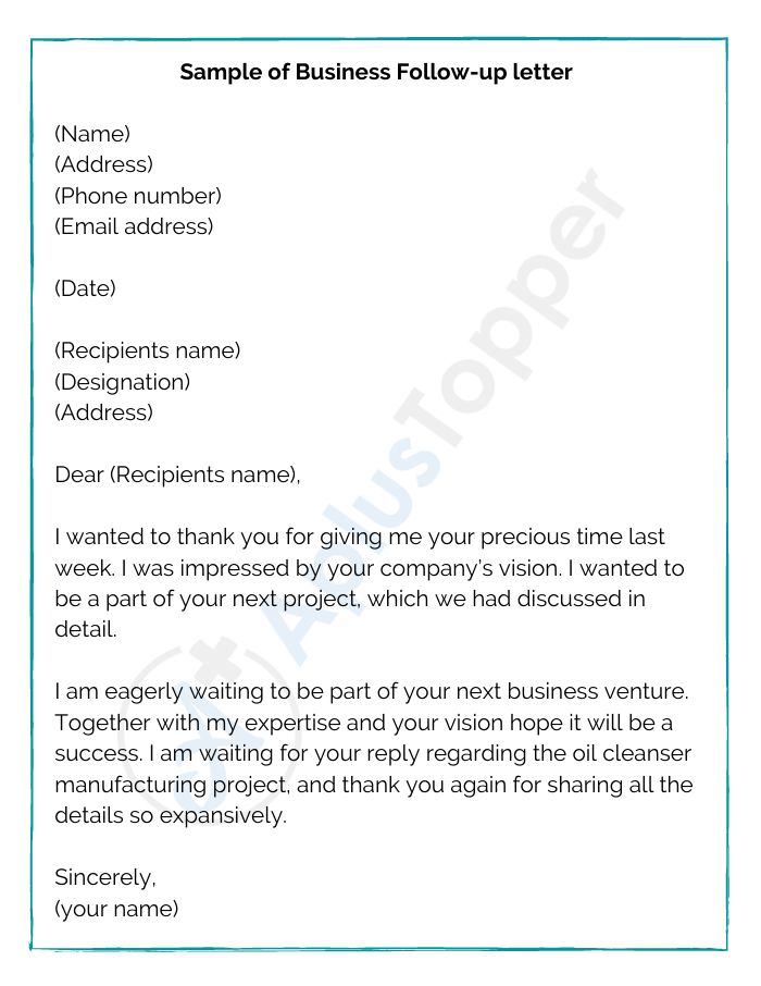 Sample of Business Follow-up letter